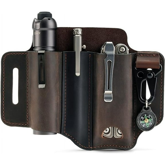 VIPERADE PJ29 Multitool Sheath for Belt, Leather EDC Pocket Organizer for Men, EDC Leather Sheath, Leatherman Sheath, EDC Belt Organizer-Brown