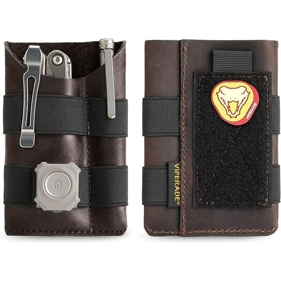 VIPERADE PL5 EDC Organizer Pouch, EDC Pocket Organizer for Men, Slim EDC Pouch with DIY Patch Area, EDC Pouch Organizer for Daily Carry-Brown