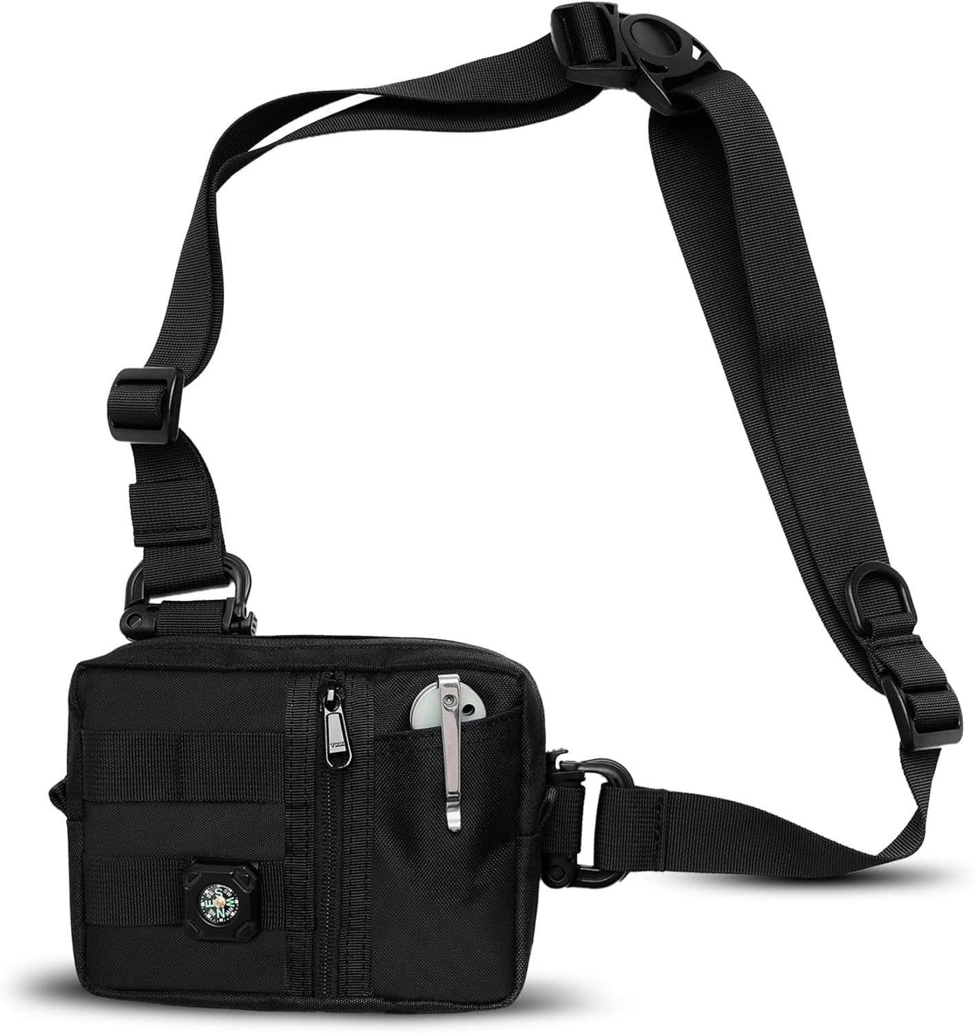 VIPERADE Small EDC Shoulder Bag, Crossbody Sling Bag for Men, Waist Pack with Adjustable Strap, Black