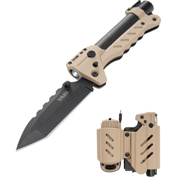 VIPERADE VAK6 Multitool with Folding Knife, LED Flashlight, Pulse Ignition and Hand Crank Generator, Pocket Knife for men, Rechargeable Flashlight with Belt Sheath (Beige)