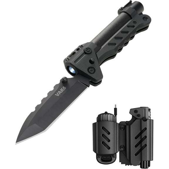 VIPERADE VAK6 Multitool with Folding Knife, LED Flashlight, Pulse Ignition and Hand Crank Generator, Pocket Knife for men, Rechargeable Flashlight with Belt Sheath (Black))