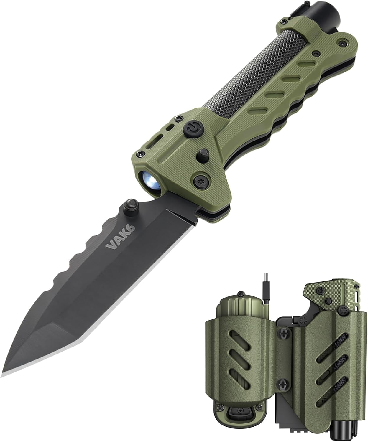 VIPERADE VAK6 Multitool with Folding Knife, LED Flashlight, Pulse Ignition and Hand Crank Generator, Pocket Knife for men, Rechargeable Flashlight with Belt Sheath (Green)