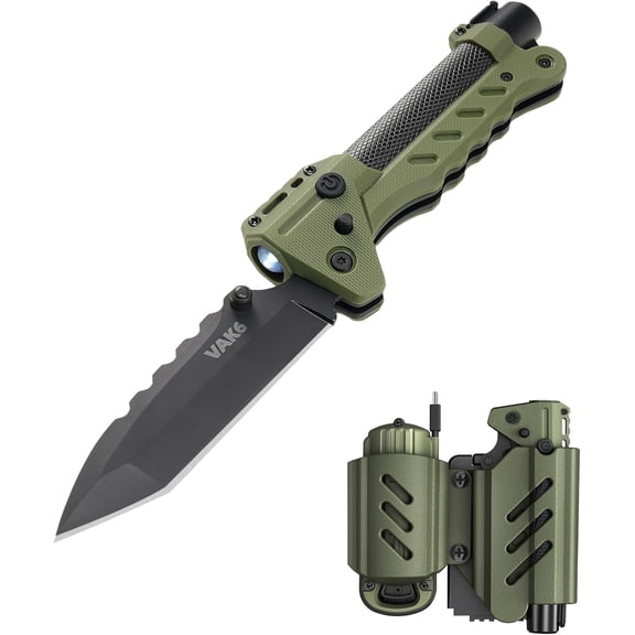 VIPERADE VAK6 Multitool with Folding Knife, LED Flashlight, Pulse Ignition and Hand Crank Generator, Pocket Knife for men, Rechargeable Flashlight with Belt Sheath (Green)