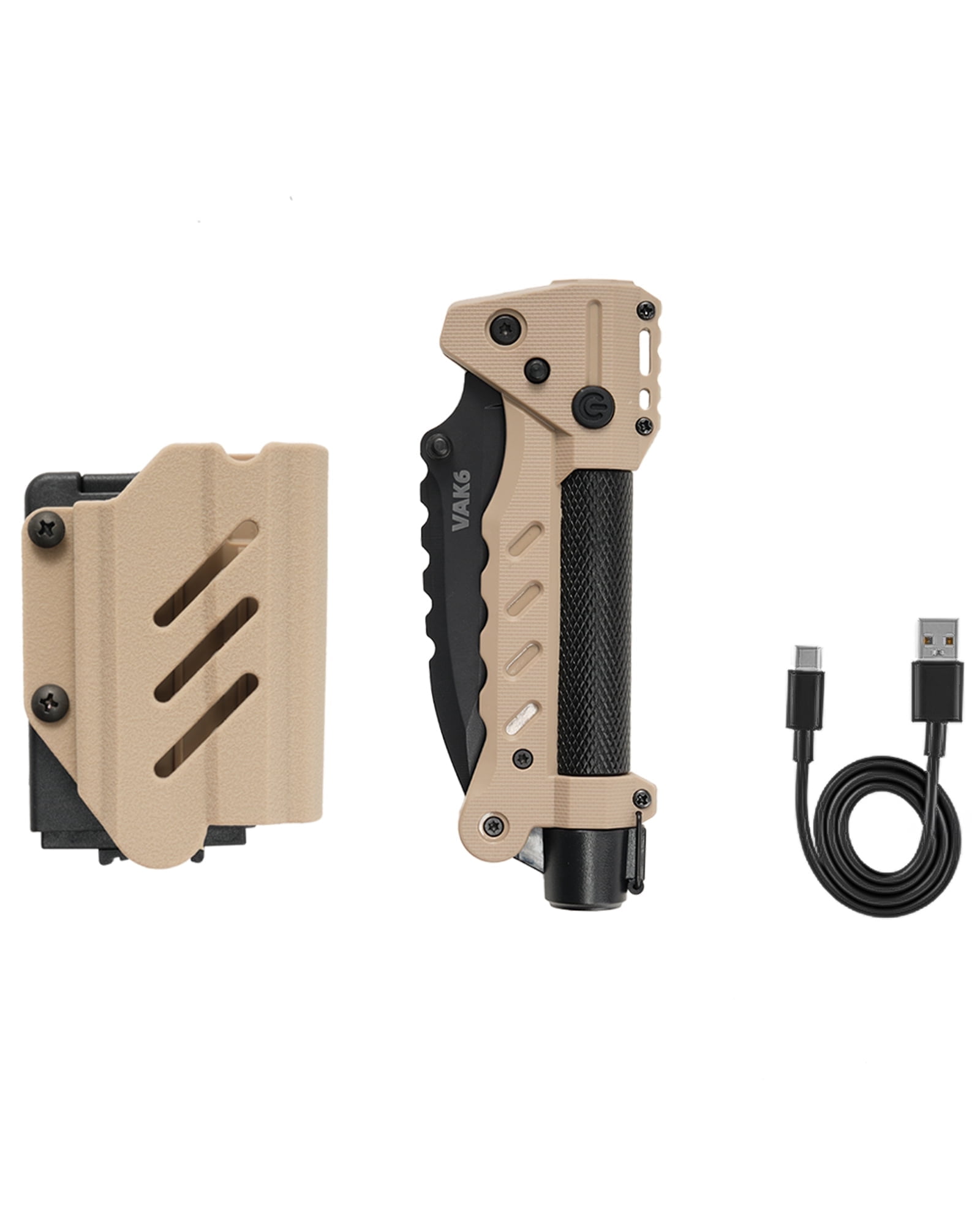 VIPERADE VAK6 Multitool with Folding Knife, LED Flashlight, Pulse Ignition, Pocket Knife for men, Rechargeable Flashlight with Belt Sheath (Beige)