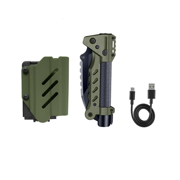 VIPERADE VAK6 Multitool with Folding Knife, LED Flashlight, Pulse Ignition, Pocket Knife for men, Rechargeable Flashlight with Belt Sheath (Green)