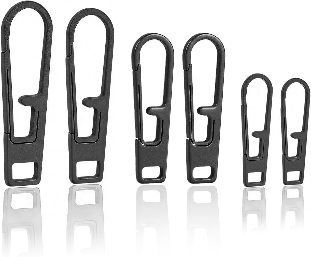 VIPERADE VAT1 Heavy Duty Titanium Zipper Pulls Replacement, Universal Zipper Pull Tab Repair Kit for Jackets, Coats, Suitcases, Luggage, Backpacks, Handbags and EDC Pouches (6 Black, 2S+2M+2L)