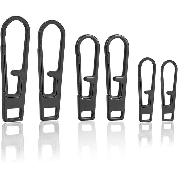 VIPERADE VAT1 Heavy Duty Titanium Zipper Pulls Replacement, Universal Zipper Pull Tab Repair Kit for Jackets, Coats, Suitcases, Luggage, Backpacks, Handbags and EDC Pouches (6 Black, 2S+2M+2L)