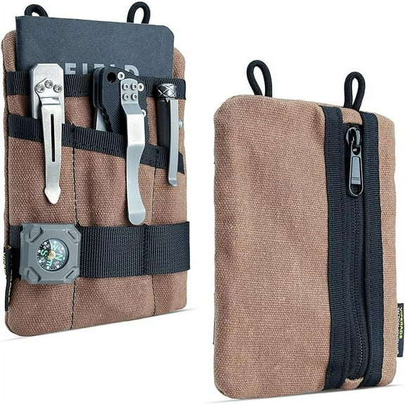 VIPERADE VE1-OW EDC Pouch, Waxed Canvas Pocket Organizer, EDC Pocket Organizer Pouch for Men, 3 Tool Slots with 1 Zipper Pocket Great for EDC Gears-Khaki