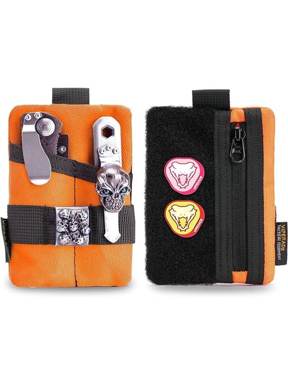 VE15 Small EDC Pouch, Pocket Organizer, EDC Pocket Pouch with DIY Patches Area, EDC Pocket Organizer Wallet for Cards, Small Tool Pouch for EDC Gears