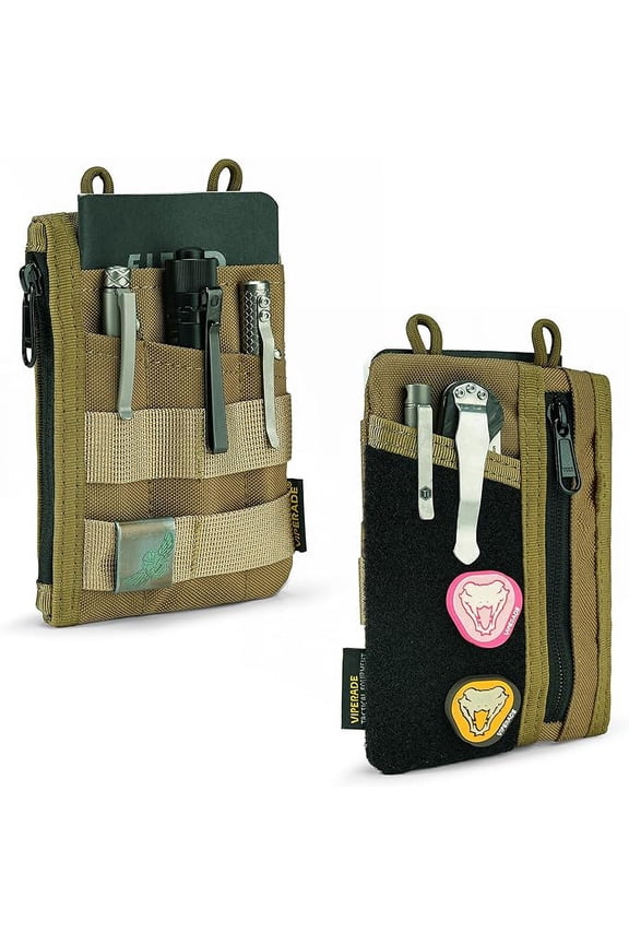 VE16 Pocket Organizer, EDC Pouch for Men, 7 Pockets EDC Pocket Organizer Velcro Pouch for Everyday Carry, Multitool Pocket Pouch Wallet for EDC Gears, Pocket Pouch for Men-khaki