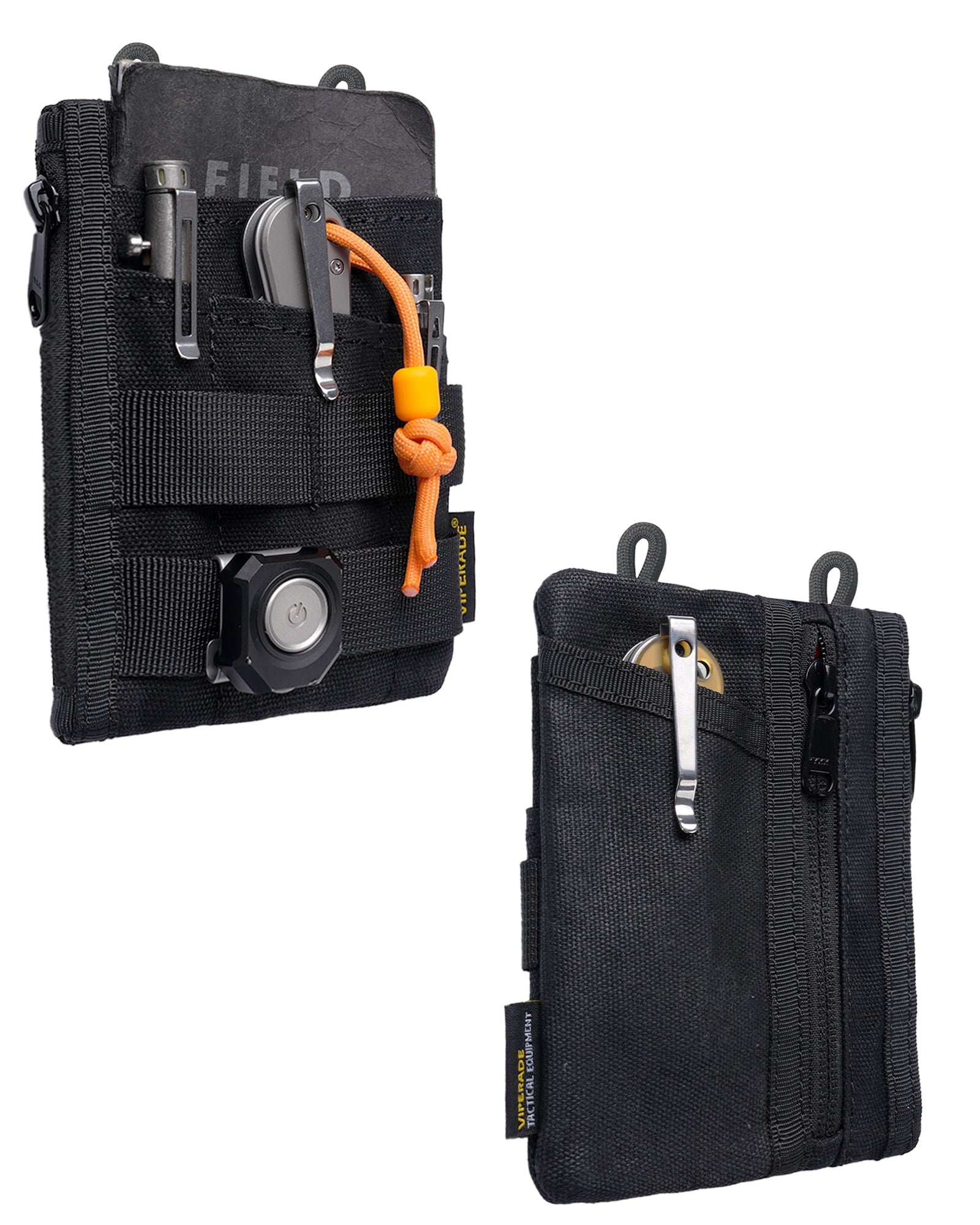 VIPERADE VE16N-OW Waxed Canvas Zipper Wallet, Minimalist with 5 Pockets, 2 Zipper Slim Pocket Multitool Pouch for Everyday Carry (Black)