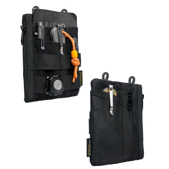 VIPERADE VE16N-OW Waxed Canvas Zipper Wallet, Minimalist with 5 Pockets, 2 Zipper Slim Pocket Multitool Pouch for Everyday Carry (Black)