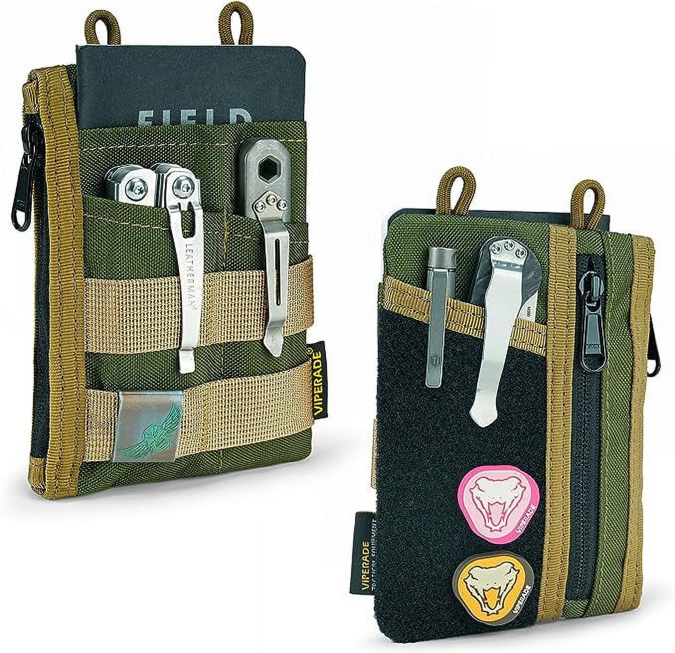 VIPERADE VE18 EDC Pouch Pocket Organizer Pouch for Men EDC Pocket Organizer Pouch 3 Slots with 2 Zipper Pockets Velcro Pouch Multitool Pouch Green Tan Walmart