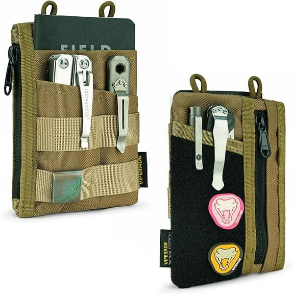 VIPERADE VE18 EDC Pouch, Pocket Organizer Pouch for Men, EDC Pocket Organizer Pouch, 3 Slots with 2 Zipper Pockets, Velcro Pouch Multitool Pouch-khaki
