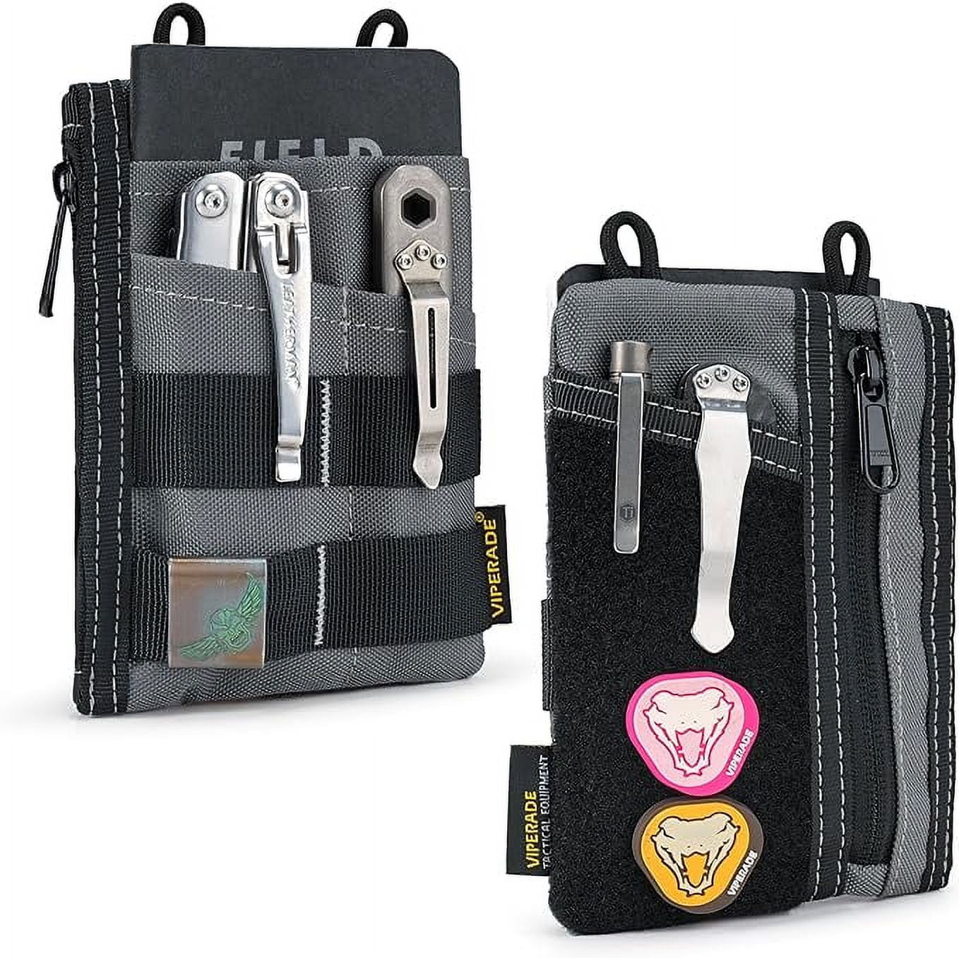 VIPERADE VE18 EDC Pouch Pocket Organizer Pouch for Men EDC Pocket Organizer Pouch 3 Slots with 2 Zipper Pockets Velcro Pouch Multitool Pouch Grey