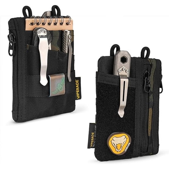 VIPERADE VE18-S Small EDC Pouch, Mini Pocket Organizer Pouch for Men, EDC Pocket Organizer Pouch, 3 Slots with 2 Zipper Pockets, Velcro Pouch Multitool Pouch-BlackCamo
