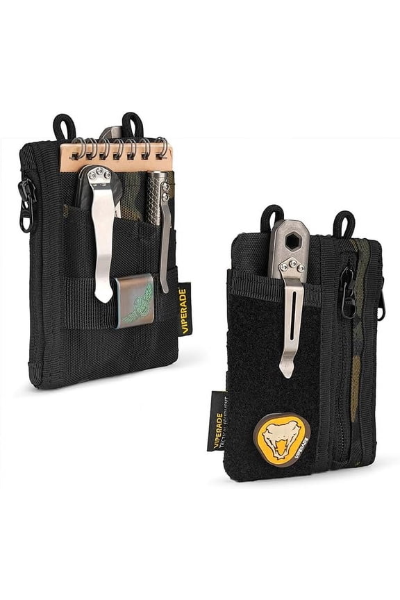 VE18-S Small EDC Pouch, Mini Pocket Organizer Pouch for Men, EDC Pocket Organizer Pouch, 3 Slots with 2 Zipper Pockets, Velcro Pouch Multitool Pouch-BlackCamo
