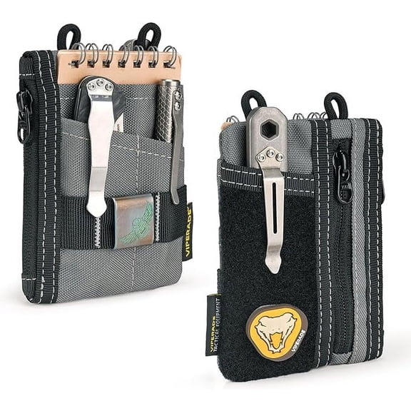 VIPERADE VE18-S Small EDC Pouch, Mini Pocket Organizer Pouch for Men, EDC Pocket Organizer Pouch, 3 Slots with 2 Zipper Pockets, Velcro Pouch Multitool Pouch-Grey