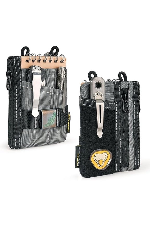 VE18-S Small EDC Pouch, Mini Pocket Organizer Pouch for Men, EDC Pocket Organizer Pouch, 3 Slots with 2 Zipper Pockets, Velcro Pouch Multitool Pouch-Grey