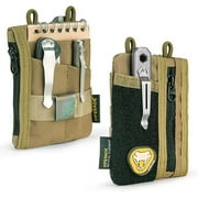 VIPERADE VE18-S Small EDC Pouch, Mini Pocket Organizer Pouch for Men, EDC Pocket Organizer Pouch, 3 Slots with 2 Zipper Pockets, Velcro Pouch Multitool Pouch-khaki