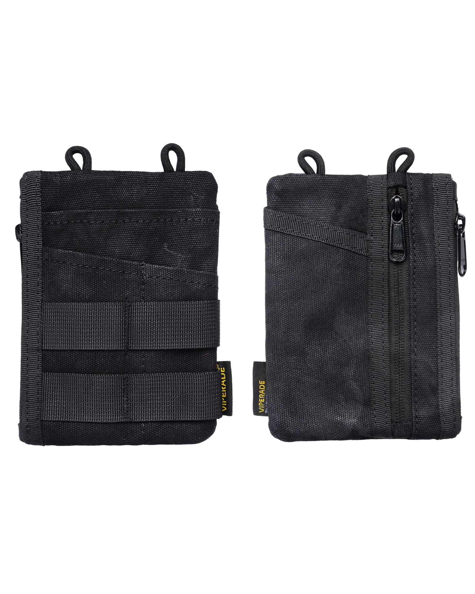 VIPERADE VE18N-OW Waxed Canvas Zipper Wallet, Slim Pocket Pouch, 3 Slots and 2 Zipper Pockets - Minimalist EDC Wallet (Black)