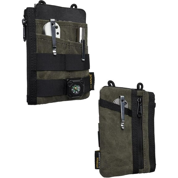 VIPERADE VE18N-OW Waxed Canvas Zipper Wallet, Slim Pocket Pouch, 3 Slots and 2 Zipper Pockets - Minimalist EDC Wallet (OD Green)