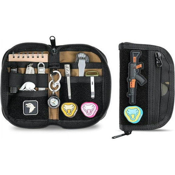 VIPERADE VE21 EDC Pouch, EDC Pocket Organizer for Men, Small EDC Organizer Pouch with 6 Pockets, EDC Pouch Organizer for Multitools, Pocket Knife, Flashlight, Velcro EDC Pocket Pouch-Black Camo