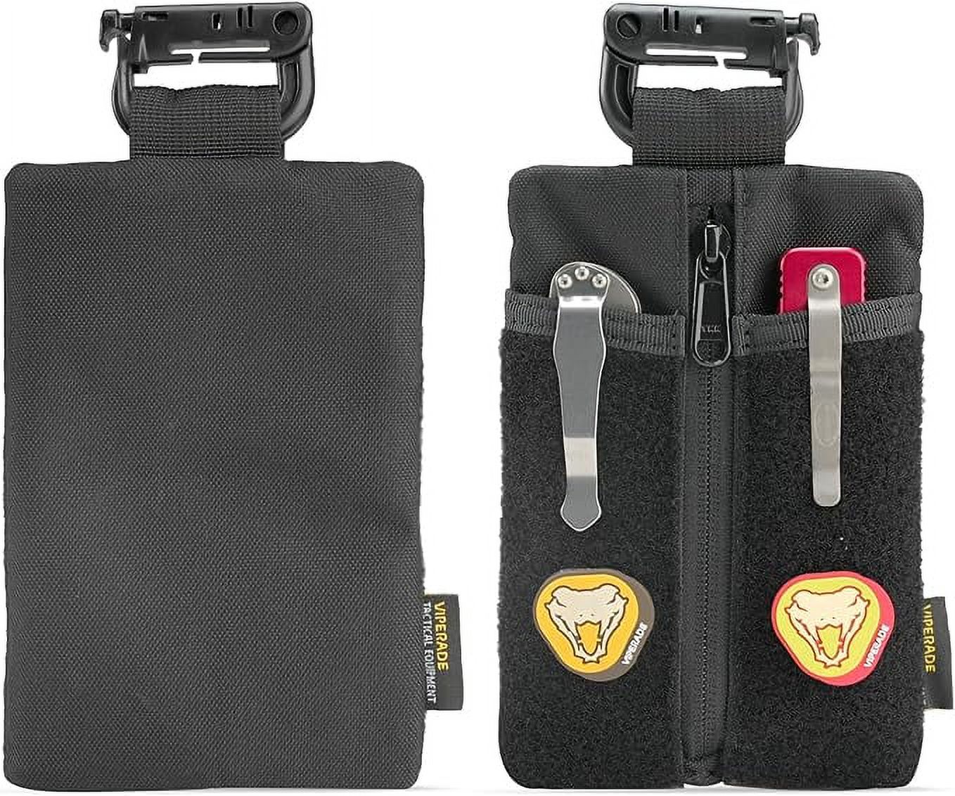 VIPERADE VE24 EDC Pouch, Minimalist EDC Pocket Pouch with DIY Patches Area, EDC Organizer with 2 Tool Slots, Pocket Organizer with Zipper Pocket-Black