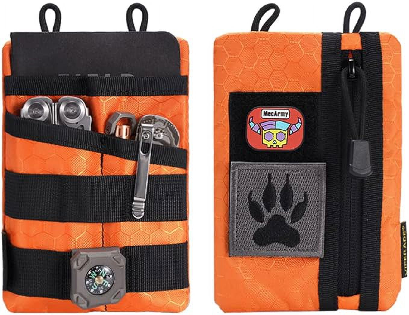 VIPERADE VE3-P Pocket Organizer Pouch, EDC Pocket Organizer Men with DIY Patches Area, EDC Organizer Pouch with 4 Tool Storage EDC Pouch for Flashlight, Pocket Knife, EDC Pen, EDC Gear -Orange