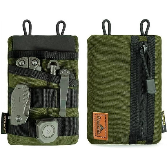 VIPERADE VE3 Tool Pouch Pocket Organizer, Nylon Tool Belt Loop Pouch with 4 Pockets Tool Storage EDC Pouch for Flashlight/Pocket Knife, Tactical Pen, Notebook (Green)