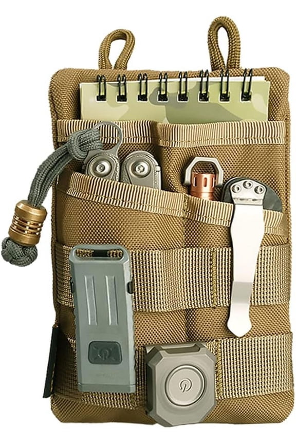 VE3 Tool Pouch Pocket Organizer, Nylon Tool Belt Loop Pouch with 4 Pockets Tool Storage EDC Pouch for Flashlight/Pocket Knife, Tactical Pen, Notebook (Tan)