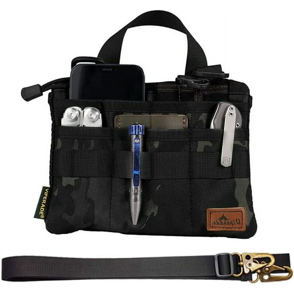 VIPERADE VE5 EDC Pocket Organizer for Men, EDC Pouch with 7 Pockets, Nylon EDC Organizer, EDC Pocket Pouch, Multitool Organizer Pouch, Utility Pocket Tool Pouch-Black Camo-with strap