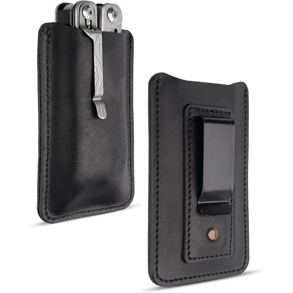 VIPERAED PJ37 Leather Knife Sheath for Belt, Multitool Sheath with Belt Clip, EDC Leather Holster for Pocket Knife Multitool