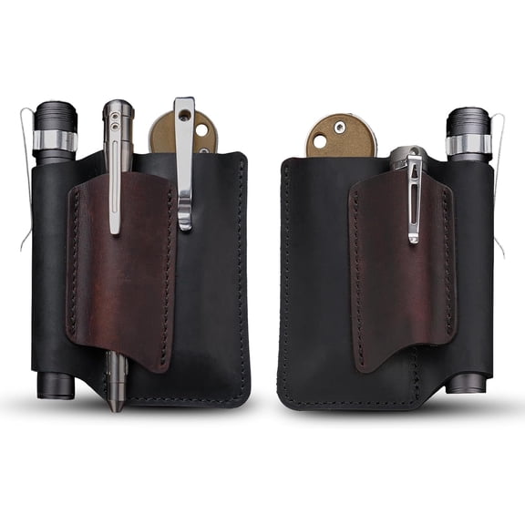 VIPERAED PJ38 Leather Multitool Sheath for Men, 4-in-1 Utility Leather Holster, EDC Pocket Organizer for Pocket Knife Multitool Flashlight and Pen