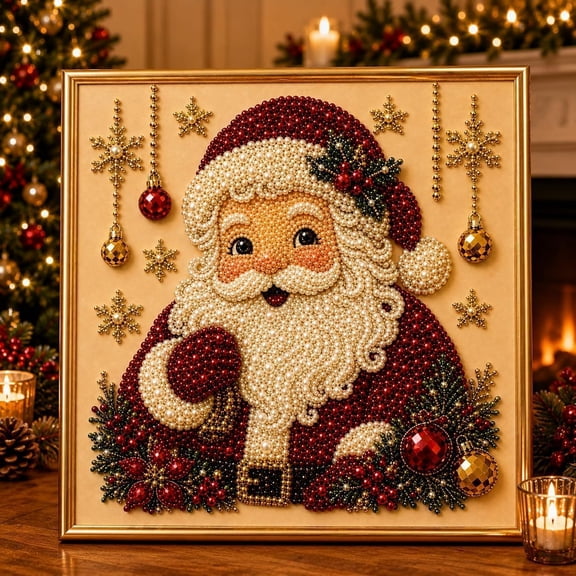 VIPFIT 3D Pearl Diamond Art Painting Kit with Frame 11.8x11.8in Christmas Pearl Beads Art Craft for Adults Beginners Holiday Wall Decor Santa, Set B