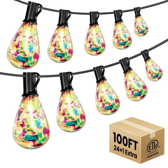 VIPLIKE 100FT Outdoor String Lights, with 24+1 Warm White S14 Dazzling Bulbs for Patio Decor, Clear Glass Globe Waterproof Hanging Lights for Yard, Garden, Porch