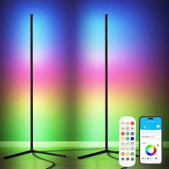 VIPLIKE Led Corner Floor Lamp,Smart APP&Remote Control Colors Changing Lamps for Living Room Bedroom Black 2PACK