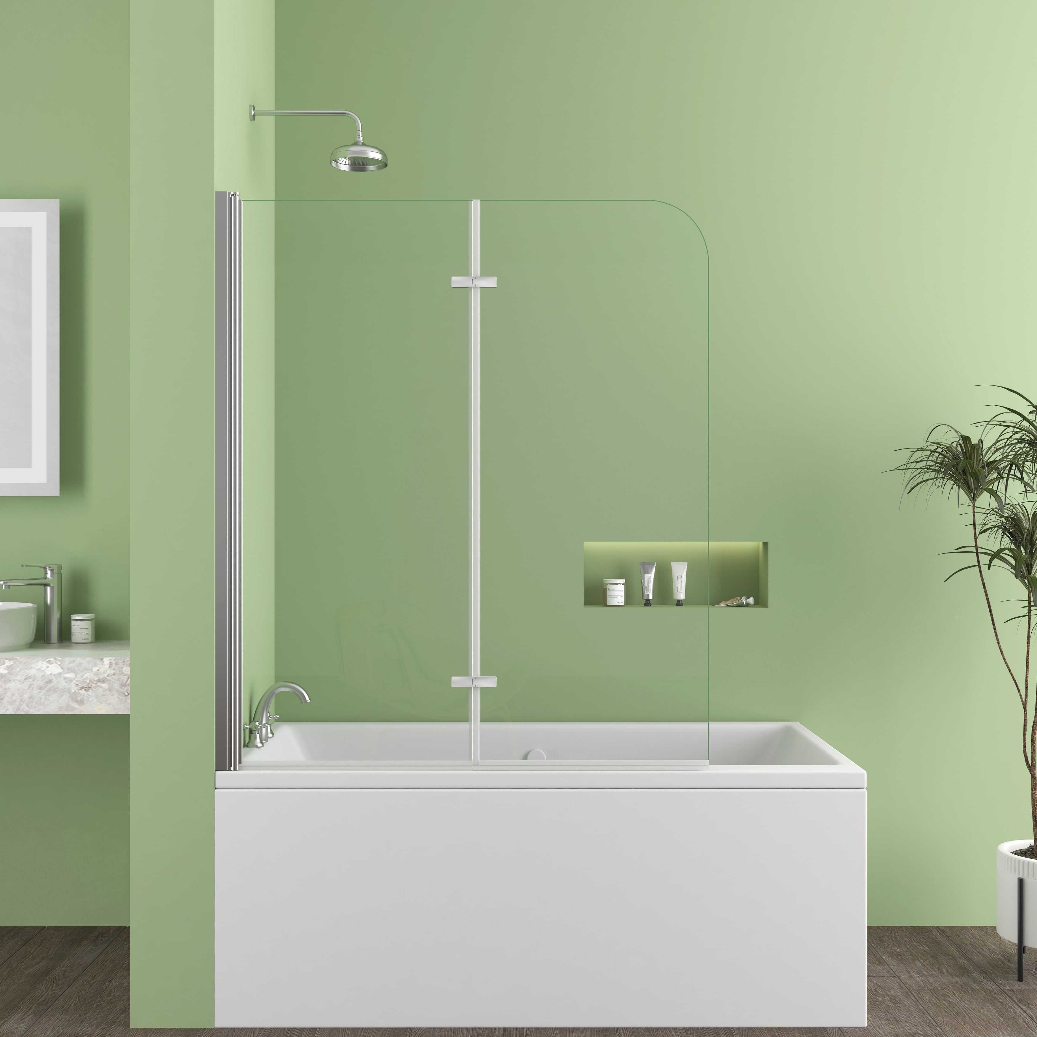 47" x 55" Frameless Clear Glass Tub Door with Silver Hardware