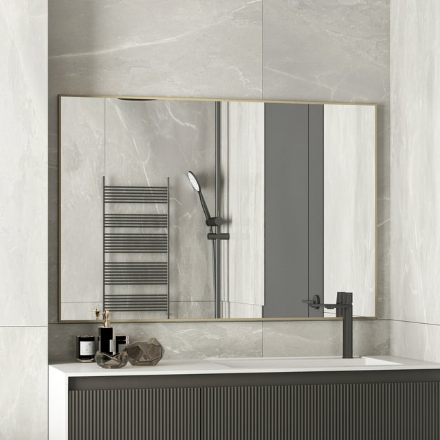 VIPLOOK Aluminum Alloy Framed Wall Mounted Bathroom Vanity Accent Mirror in 48" * 32" - Brushed Nickel