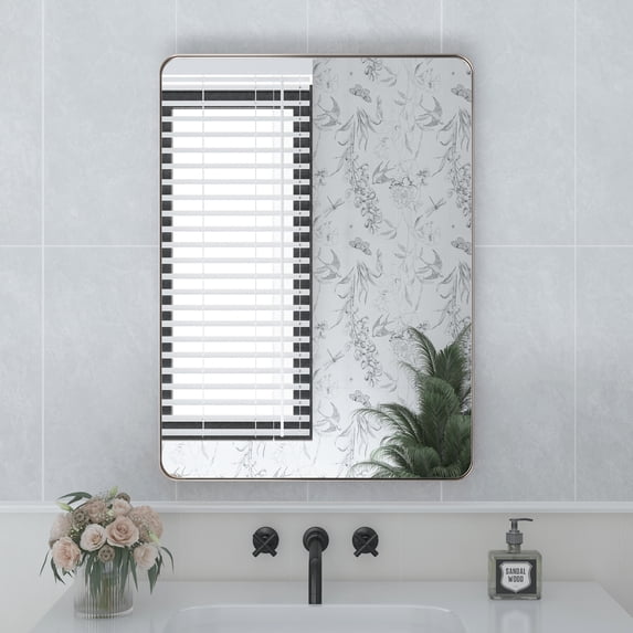 VIPLOOK Framed Wall Mounted Bathroom Vanity Mirror 22" * 30" - Brushed Nickel