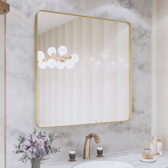 VIPLOOK Framed Wall Mounted Bathroom Vanity Mirror 30" * 30" - Brushed Gold