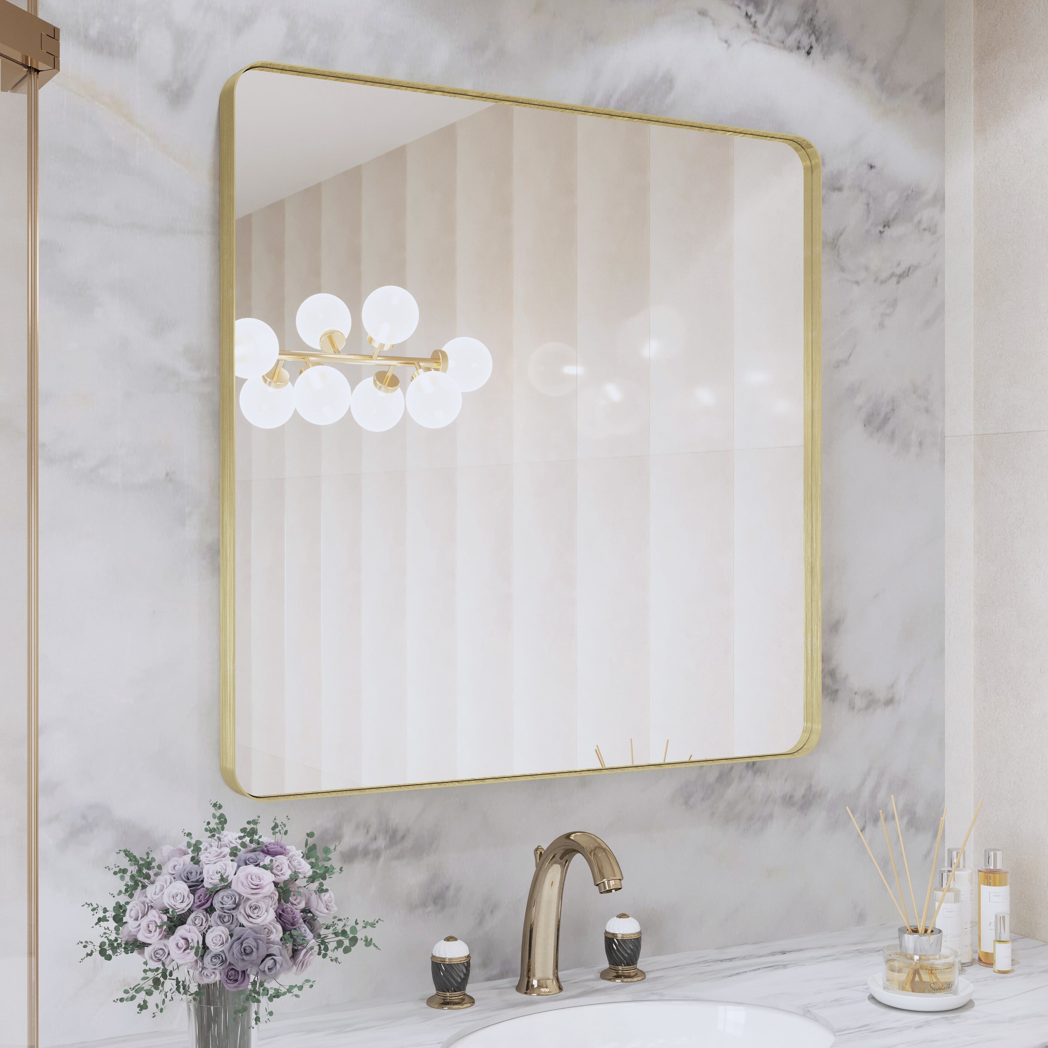VIPLOOK Framed Wall Mounted Bathroom Vanity Mirror 30" * 30" - Brushed ...