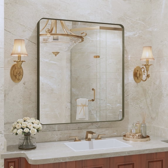 VIPLOOK Framed Wall Mounted Bathroom Vanity Mirror 36" * 32" - Brushed Bronze