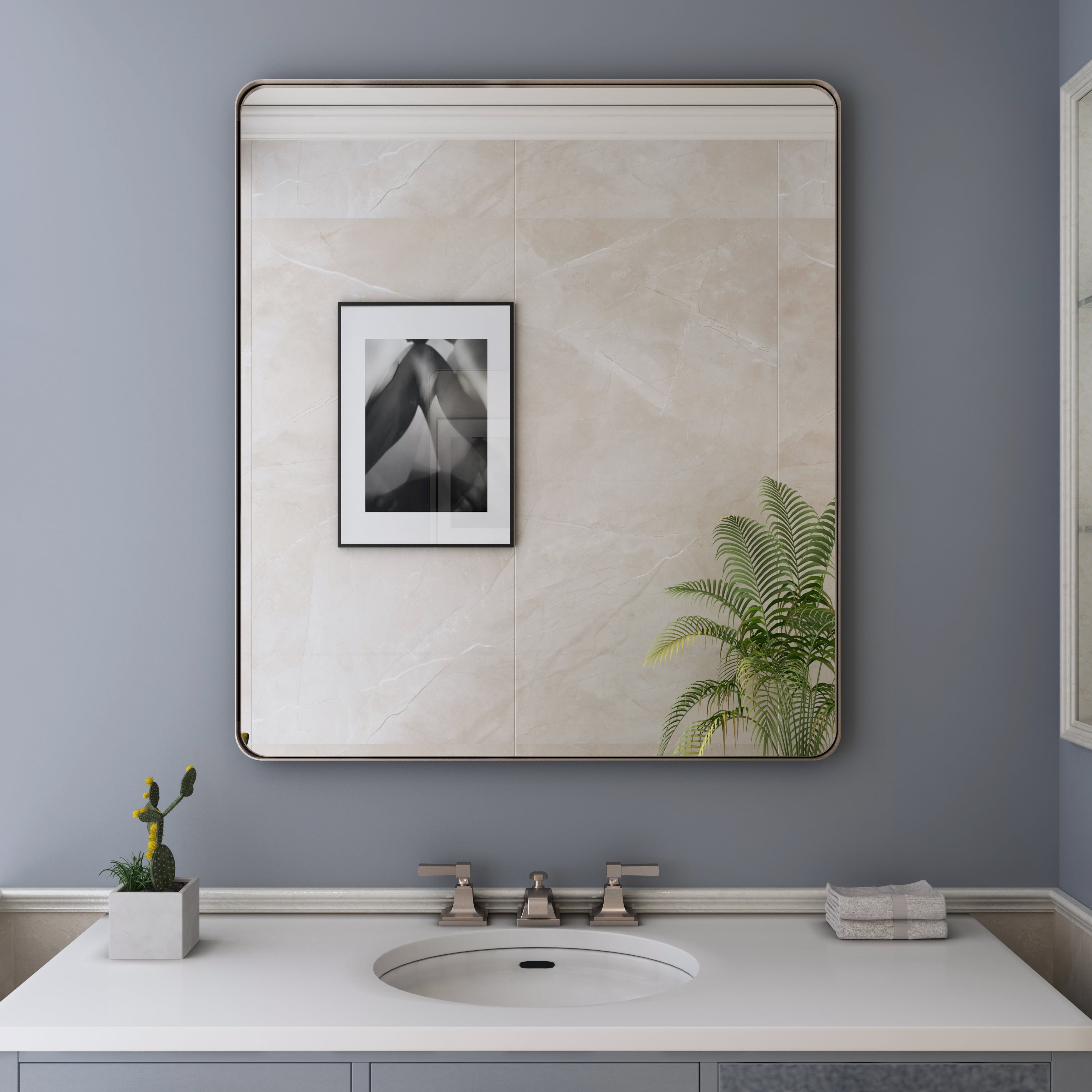 VIPLOOK Framed Wall Mounted Bathroom Vanity Mirror 36" * 32" - Brushed ...