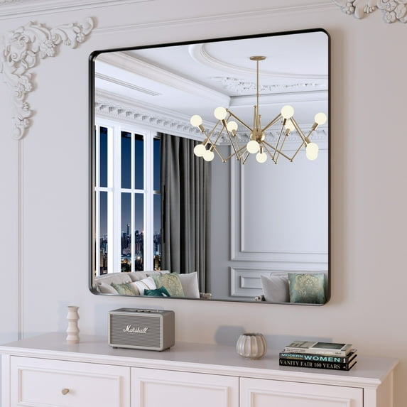 VIPLOOK Framed Wall Mounted Bathroom Vanity Mirror 36" * 36" - Black