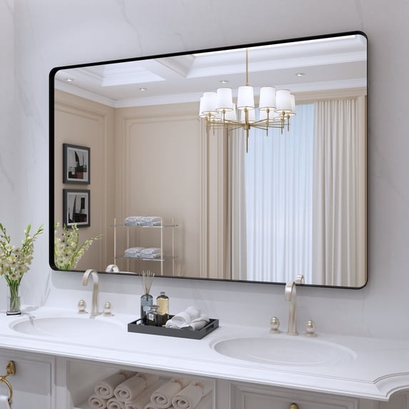 VIPLOOK Framed Wall Mounted Bathroom Vanity Mirror 48" * 32" - Black