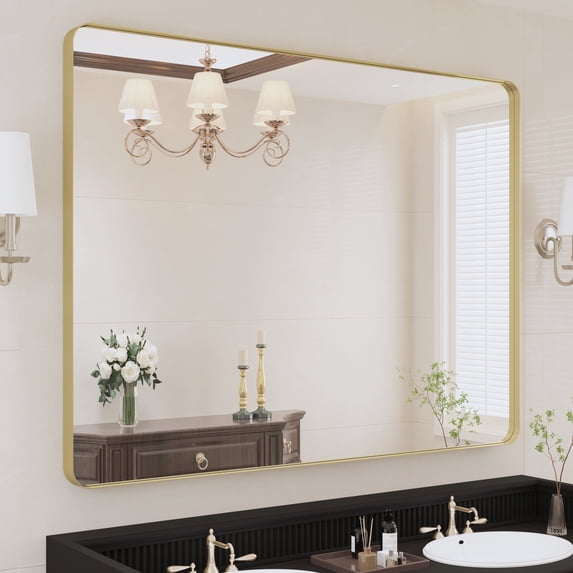 VIPLOOK Framed Wall Mounted Bathroom Vanity Mirror 48" * 36" - Brushed Gold
