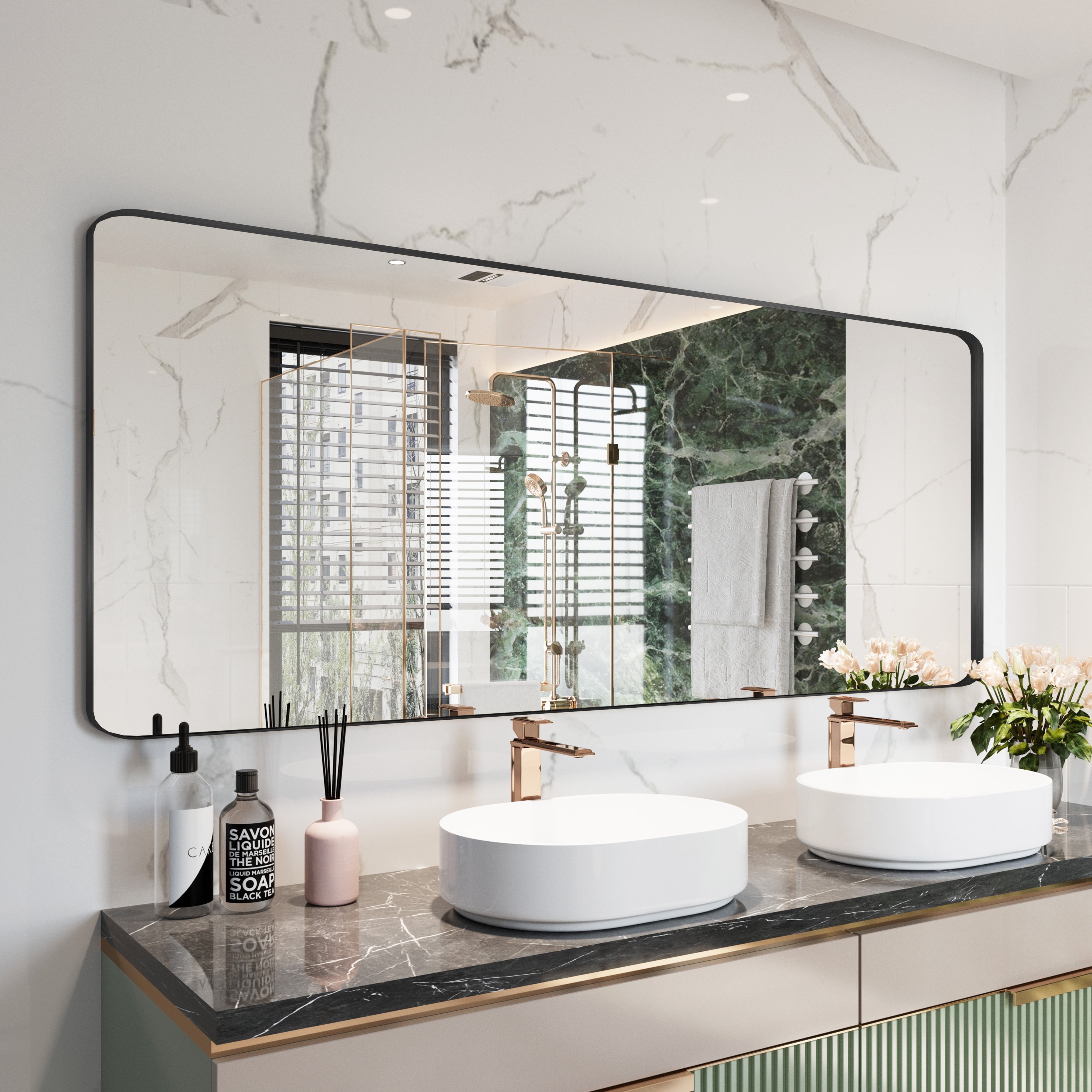 Visual Mirror VIPLOOK Framed Wall Mounted Bathroom Vanity Mirror 72