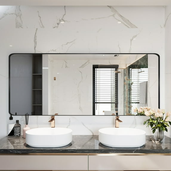 VIPLOOK Framed Wall Mounted Bathroom Vanity Mirror 72" * 32" - Black