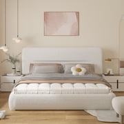 VIPLOV King size Cloud Bed Frame, Boucle Bed with Adjustable Headboard, Soft Rounded Corner Guards, Silent Design, Easy to Assemble, White,